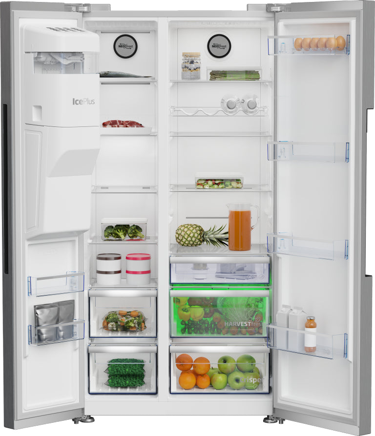 Beko Side-by-Side GN162341PTCHN – 525 l, 230 V, Energieeffizienzklasse E, 36 dB, Silber, 91,0×70,5×179,0 cm