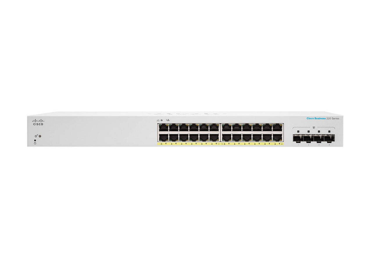 Cisco CBS220-24FP-4X – Managed Switch – 24×GbE, 4×SFP+, L2, PoE+ 382 W, 1U