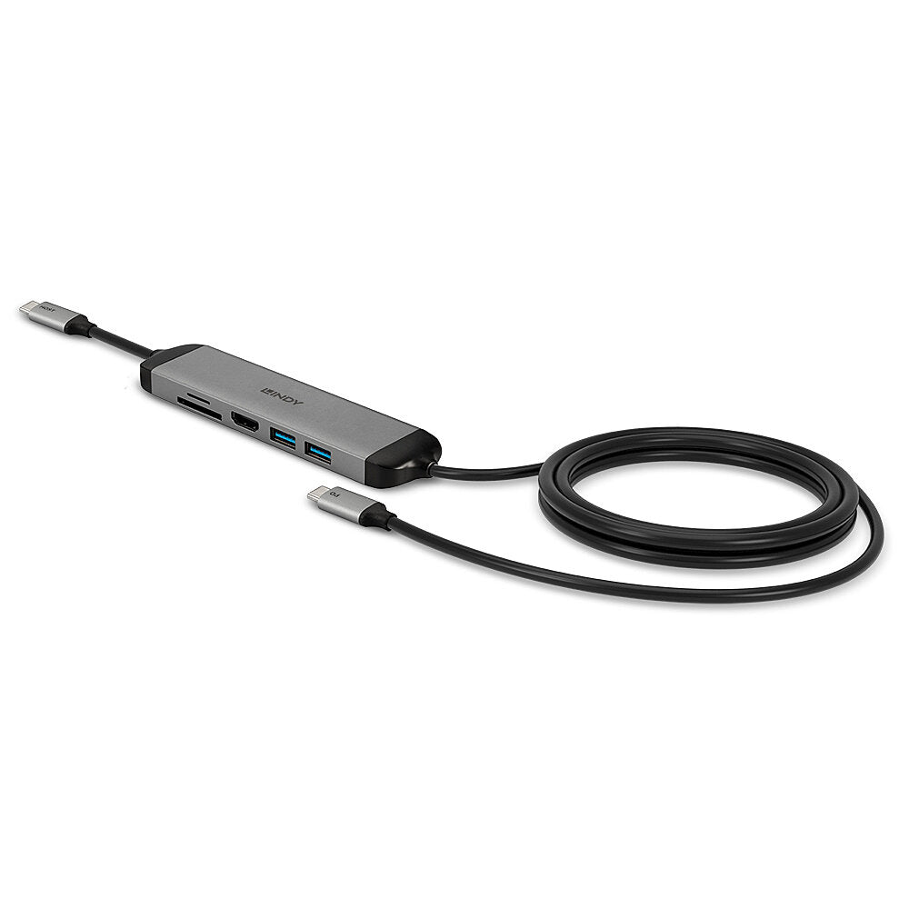 Lindy 43326 Multiport-Adapter – USB-C, 1× HDMI, 2× USB-A, 100 W PD, SD/microSD