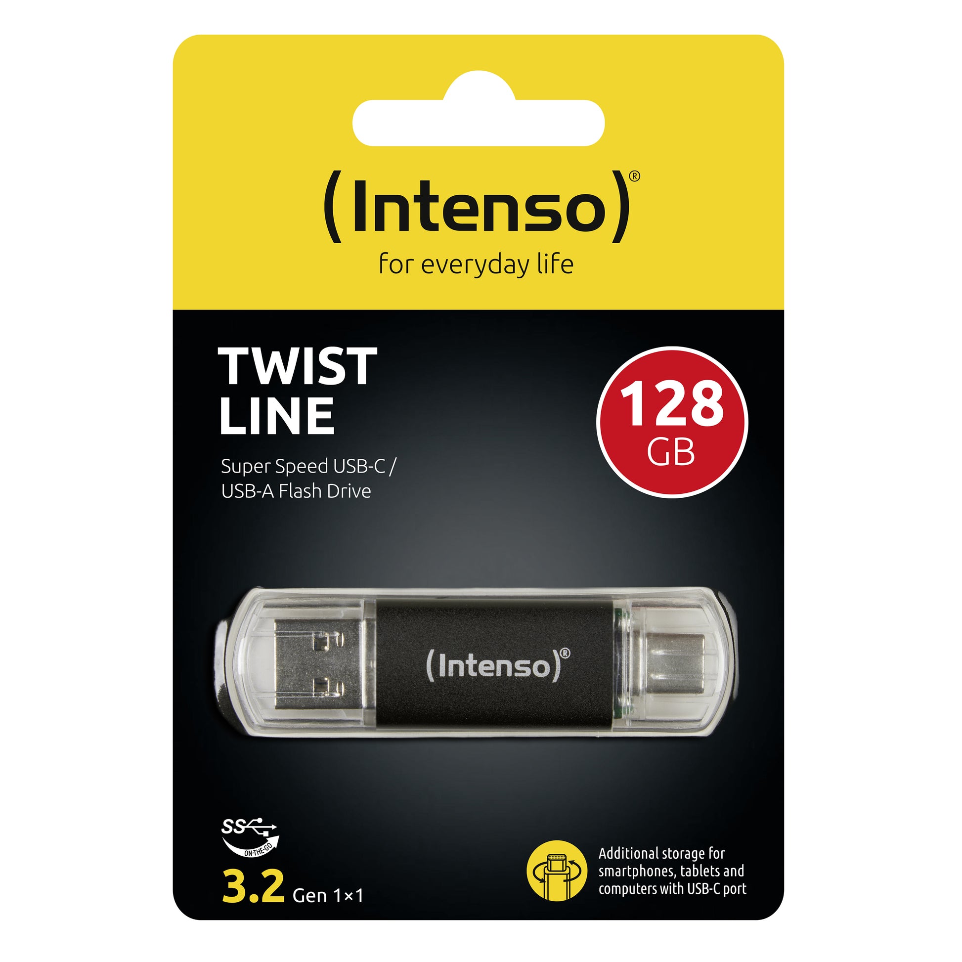 Intenso Twist Line 3539491 USB-Stick 128 GB – USB-A/USB-C USB 3.2 Gen 1, 70 MB/s Lesen, mit Kappe, Anthrazit