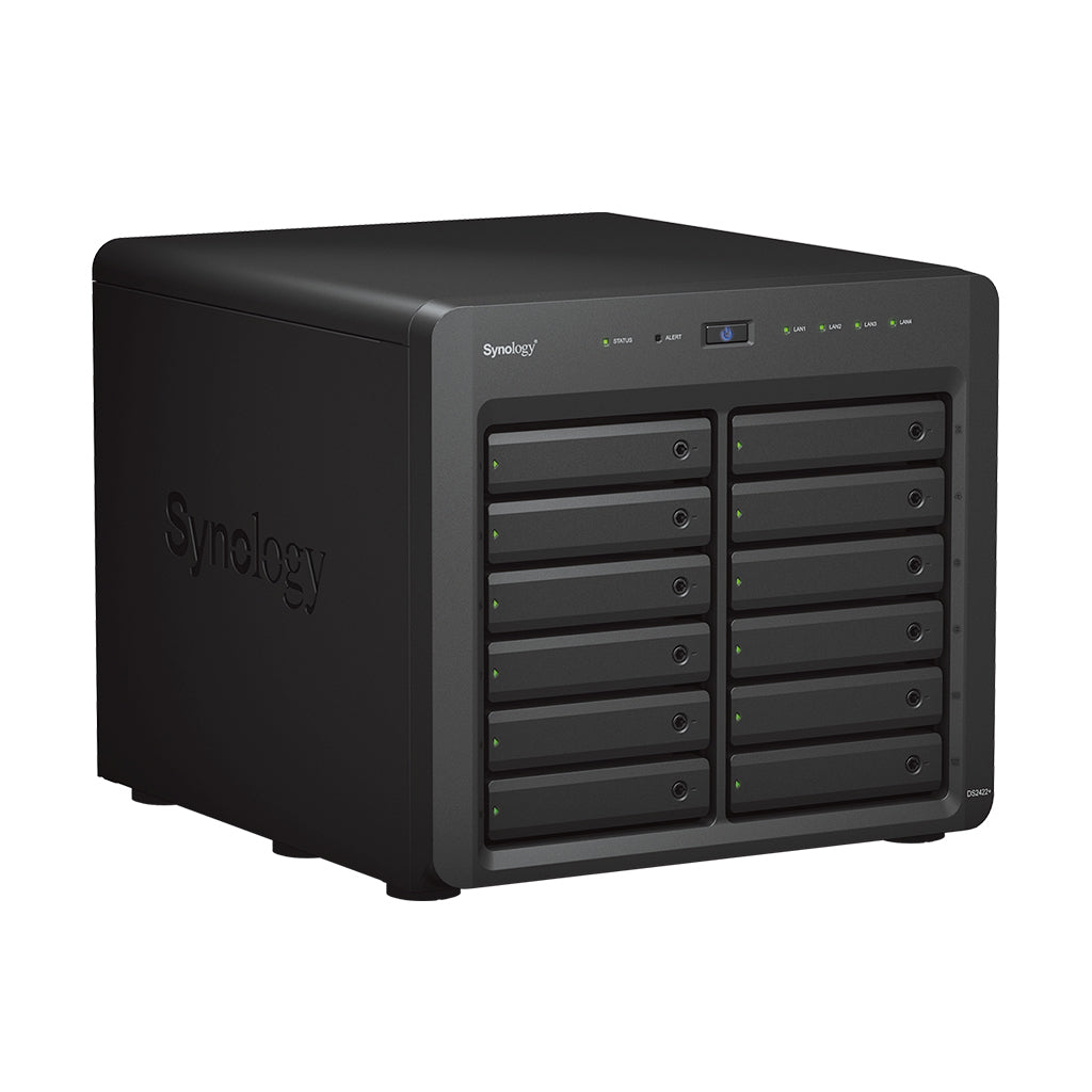 Synology DS2422+ – 12-Bay Tower NAS – AMD Ryzen V1500B, 4 GB RAM, 1GbE, DSM, für 2,5"/3,5" HDD/SSD, SATA