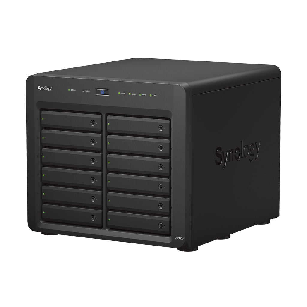 Synology DS2422+ – 12-Bay Tower NAS – AMD Ryzen V1500B, 4 GB RAM, 1GbE, DSM, für 2,5"/3,5" HDD/SSD, SATA