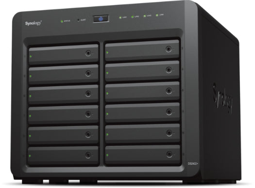 Synology DS2422+ – 12-Bay Tower NAS – AMD Ryzen V1500B, 4 GB RAM, 1GbE, DSM, für 2,5"/3,5" HDD/SSD, SATA