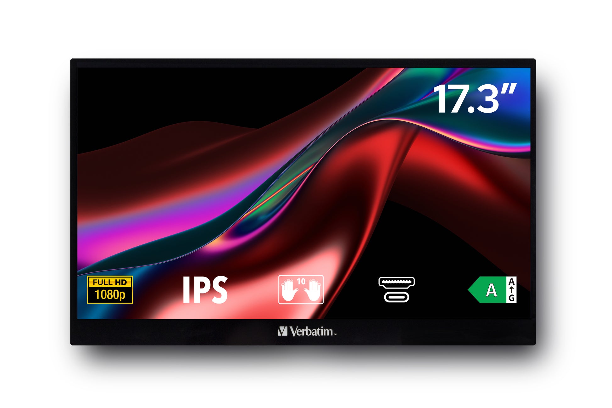 Verbatim Portabler Monitor, 17,3", 1920 × 1080 (Full HD), IPS, Touch, 60 Hz, 300 cd/m², Schwarz
