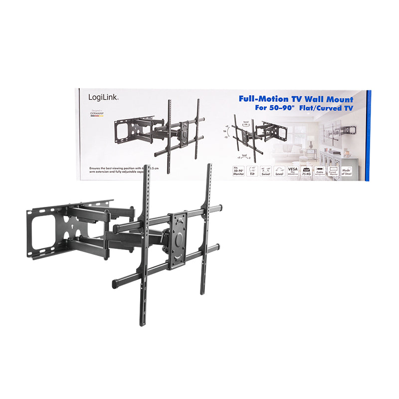 LogiLink Wandhalterung – Vollbeweglich – 50–90" – VESA 200×200–800×600 – bis 75 kg – Schwarz