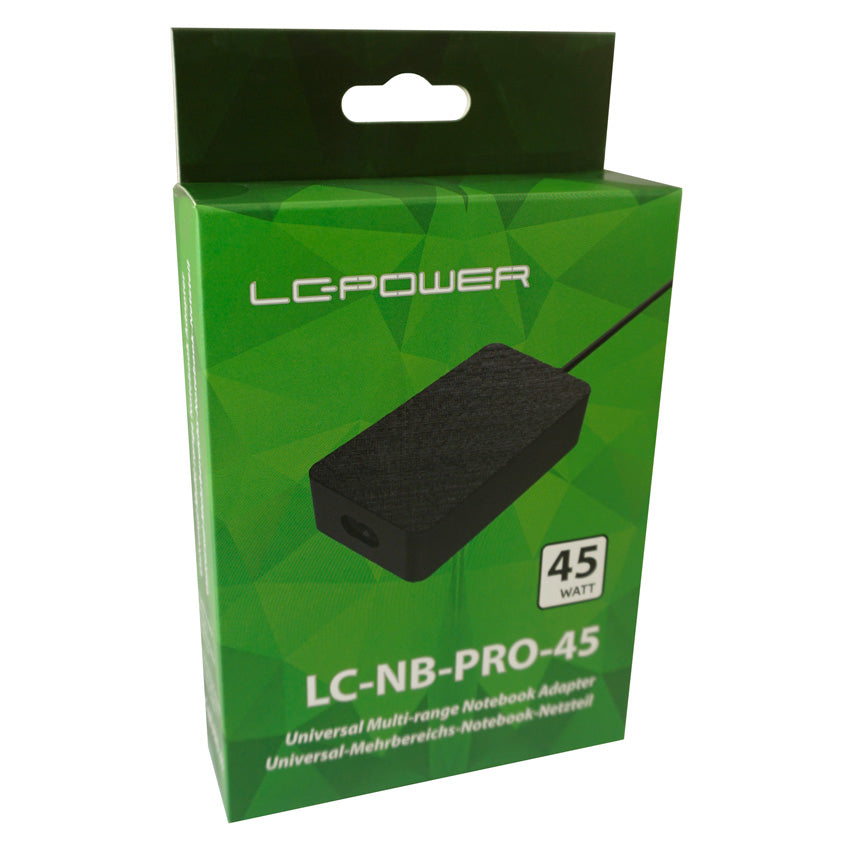 LC-Power LC-NB-PRO-45 Netzteil 45 W – 18,5–20 V Ausgang, 110–240 V Eingang – für Laptops – Schwarz