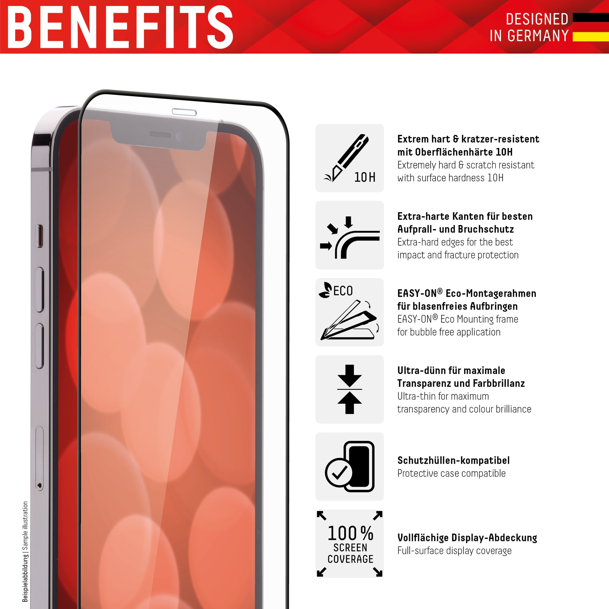 Displex Displayschutz (Panzerglas), Full Cover – für iPhone 6/7/8 und andere – mit Applikator