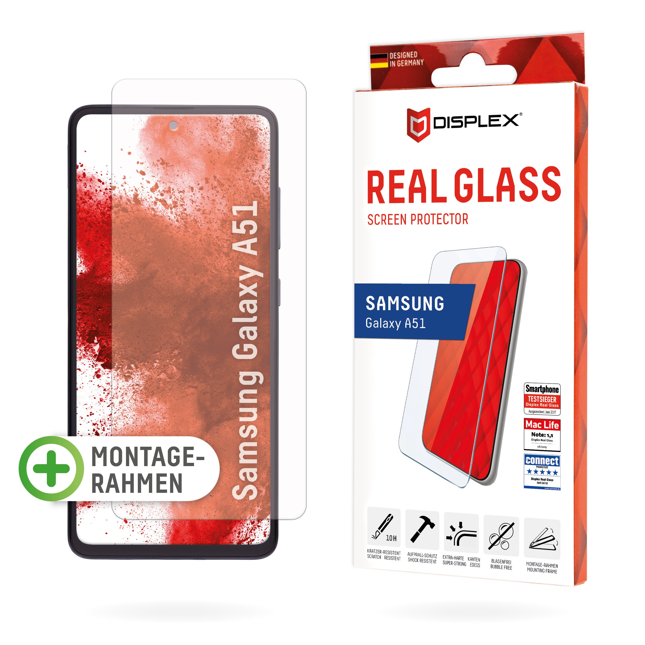 Displex Displayschutz (Panzerglas), Hüllenfreundlich – für Galaxy A51 – mit Applikator