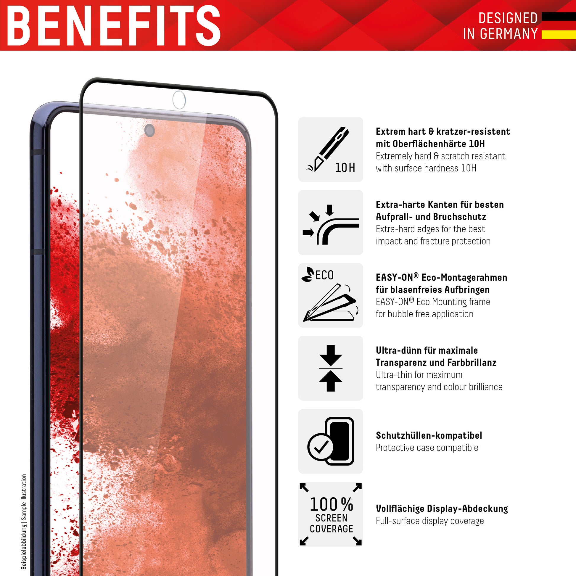 Displex Displayschutz (Panzerglas), Full Cover – für Galaxy S22+ – mit Applikator