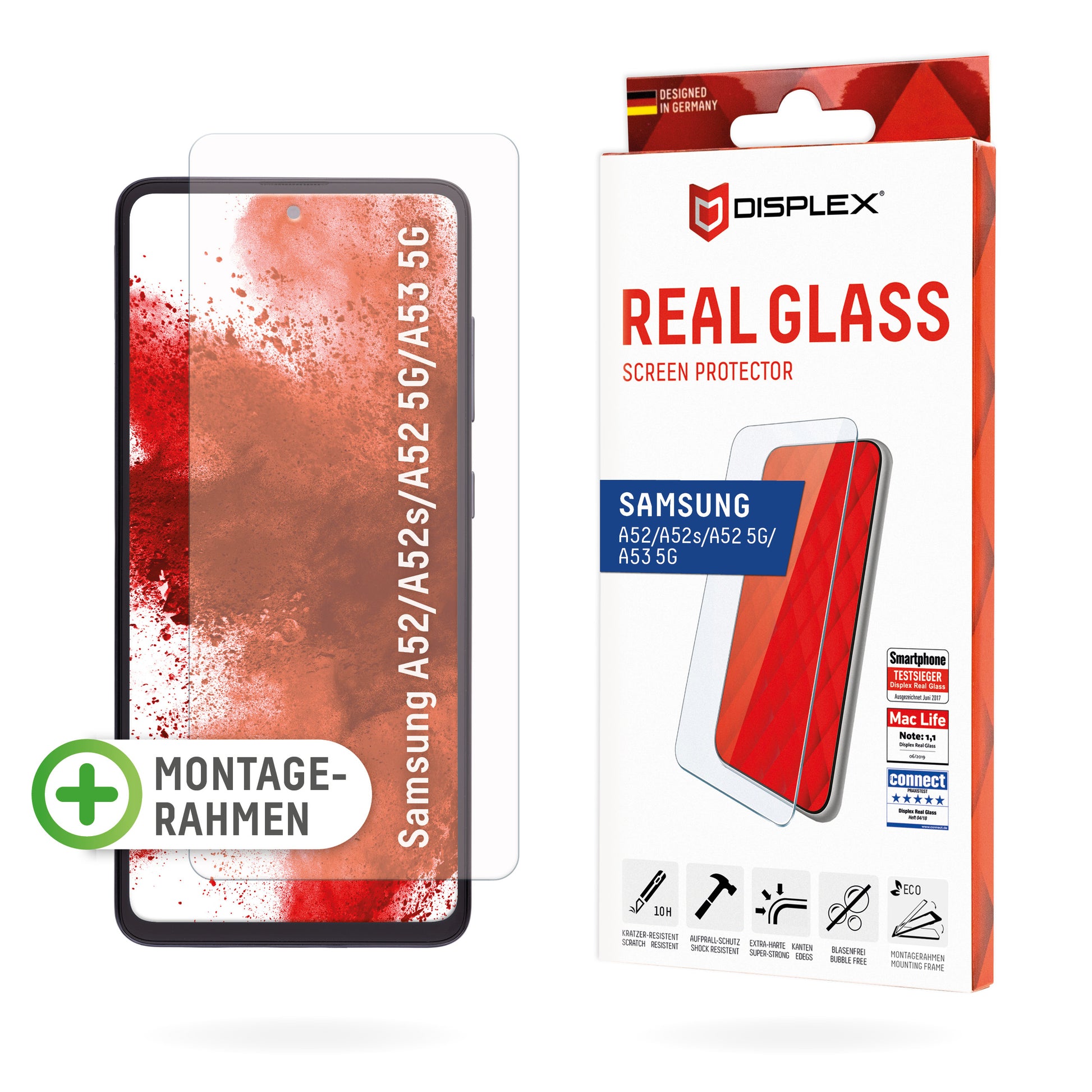 Displex Displayschutz (Panzerglas), Hüllenfreundlich – für Galaxy A52/A52 5G/A52s 5G usw. – mit Applikator