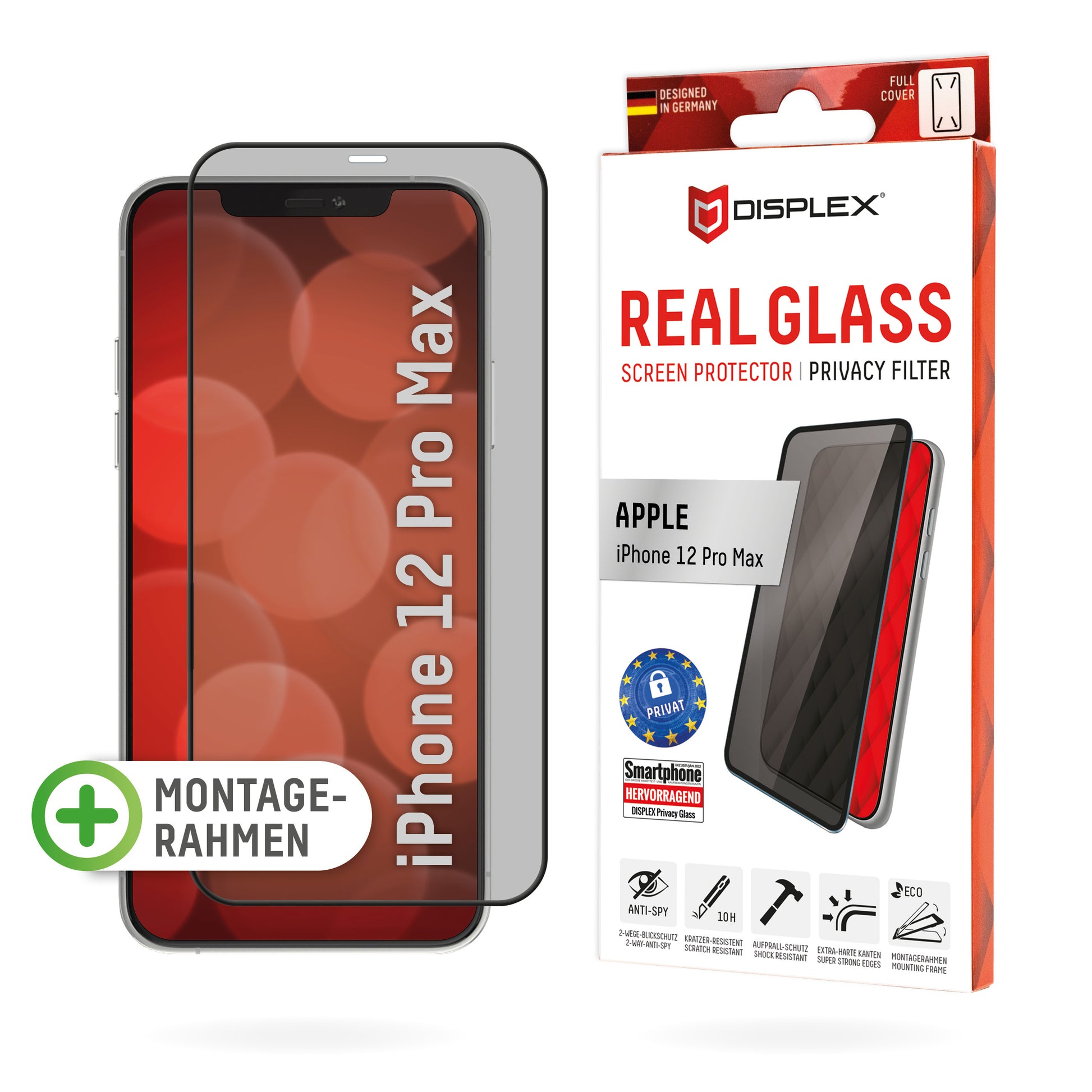 Displex Privacy-Filter (Panzerglas), 10H – für iPhone 12 Pro Max – mit Applikator