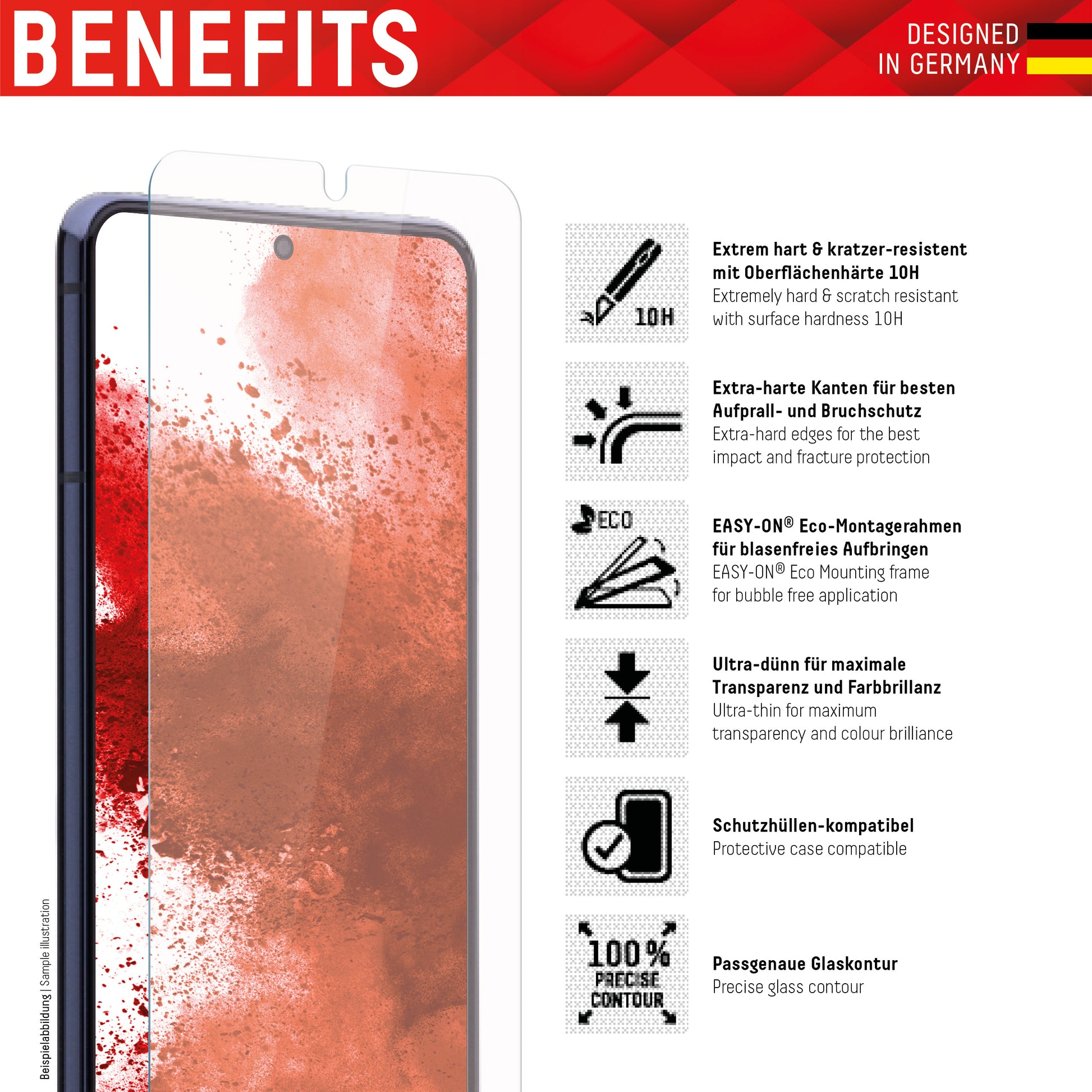 Displex Displayschutz (Panzerglas), Hüllenfreundlich – für Galaxy A02/A02s/A03 und andere – mit Applikator