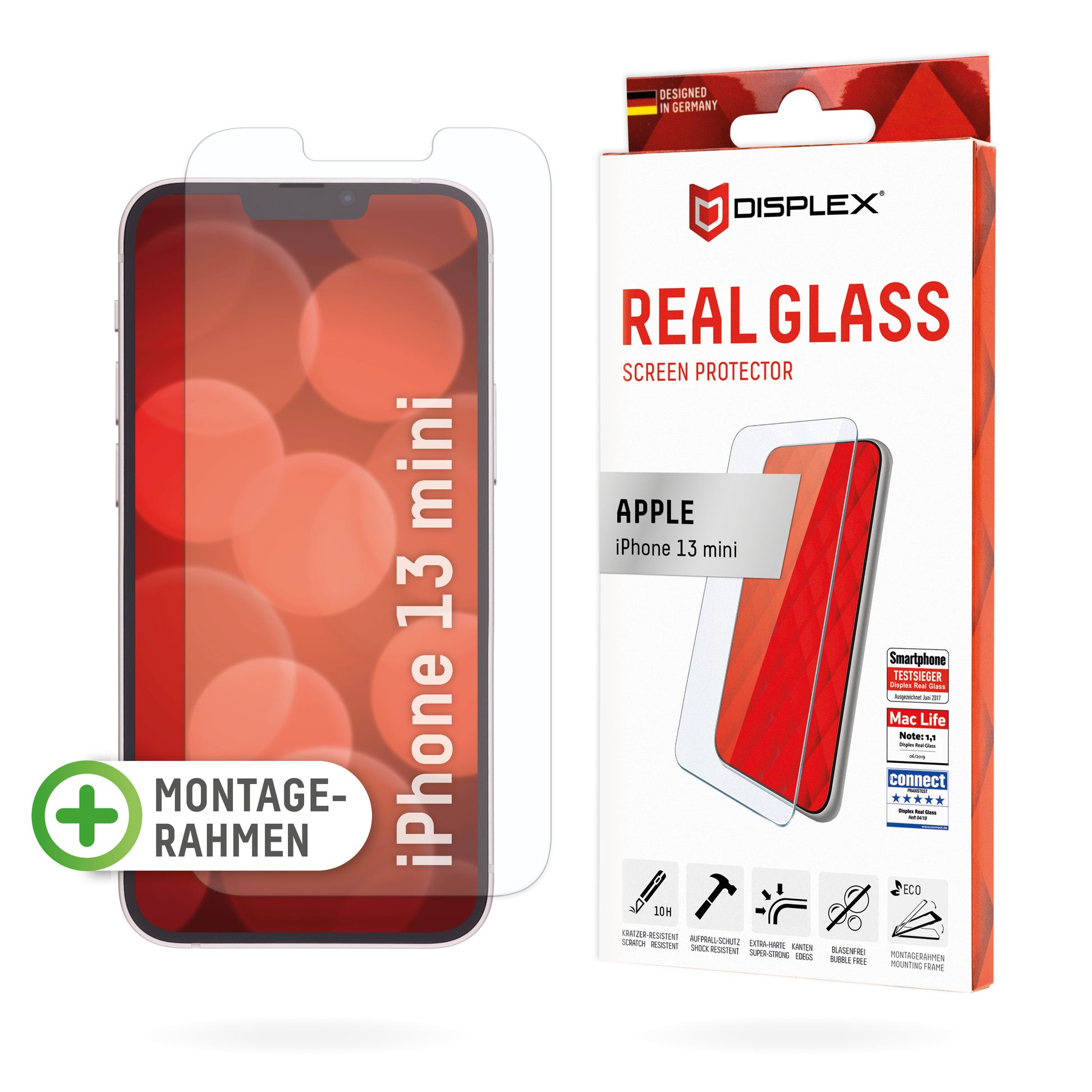 Displex Displayschutz (Panzerglas), 10H – für iPhone 13 mini – mit Applikator