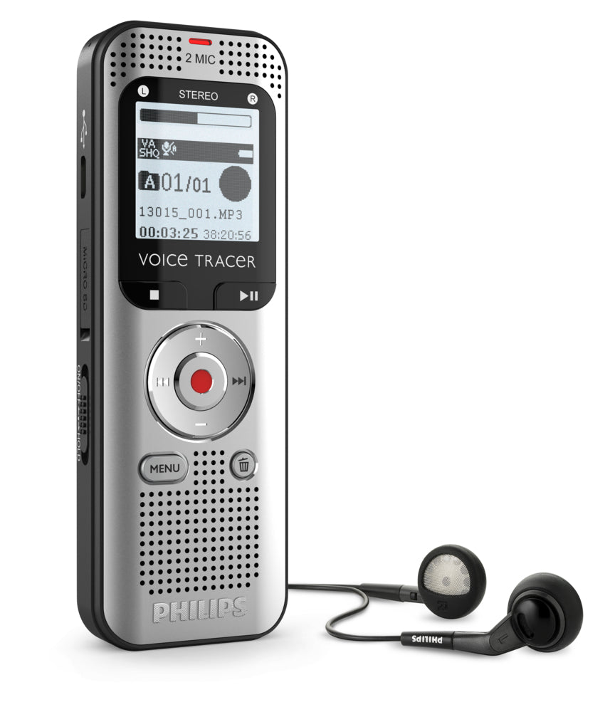 Philips DVT2010 – Digitales Diktiergerät, USB 2.0, 3,5 mm Kopfhöreranschluss, Aluminium/Schwarz
