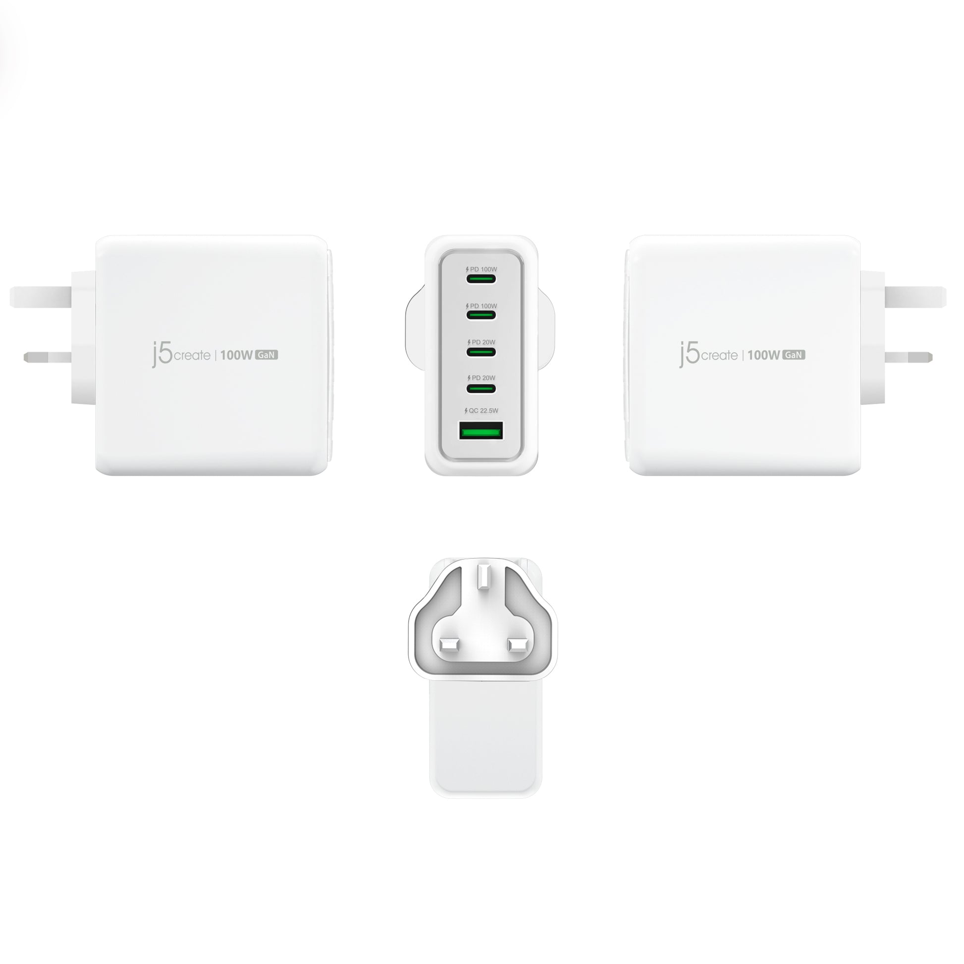 j5create Ladegerät – 100 W, 5× USB-C, GaN