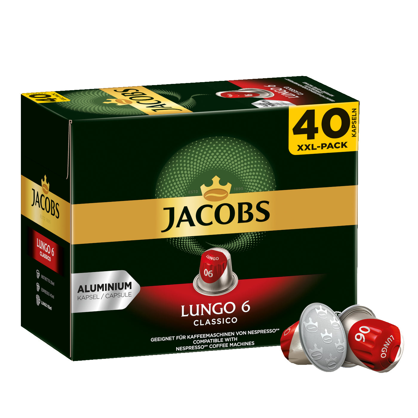 Jacobs Classico – Kapseln für Nespresso – Lungo, Intensität 6, 200 Kapseln