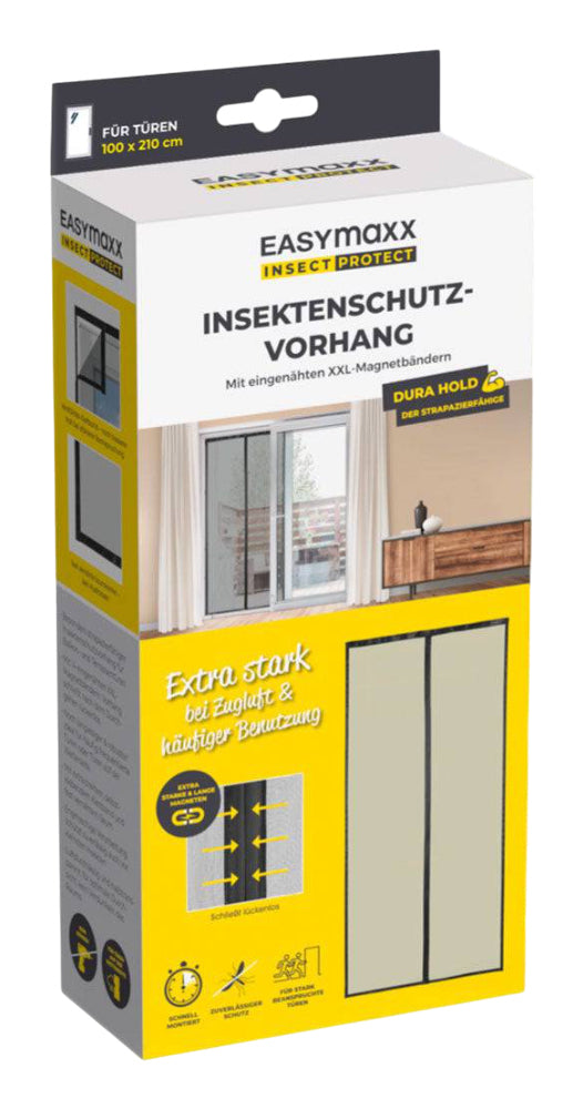 EASYmaxx Strong Click Fliegengitter Tür – 100 × 210 cm – Schwarz – Klettverschluss – für Türen