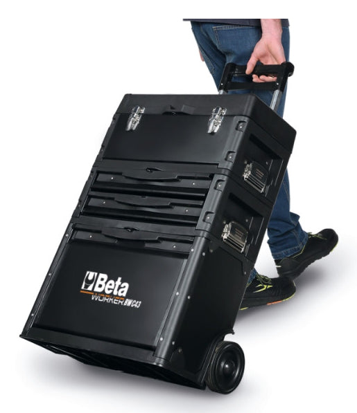 Beta BW 4300E/21 Werkzeugkoffer – bestückt, 212-teilig, mit Rollen, mit Griff, 4 Fächer, schwarz