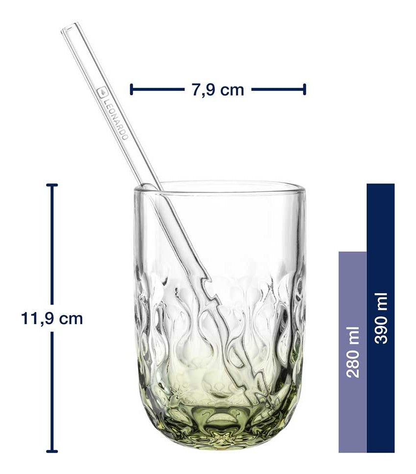 LEONARDO Latte Macchiato Becher Gocce – 390 ml, Ø 7,9 cm, Kalk-Natron-Glas, Grün, spülmaschinenfest