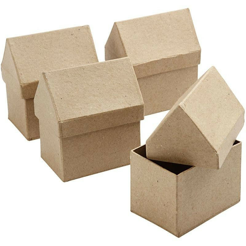 Creativ Company Aufbewahrungsbox, Karton, Cappuccino, 8,5 × 10,5 × 8,5 cm, 4 Stk., Hausform