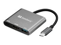 Sandberg Multiport-Adapter – USB-C, HDMI, USB-A, für Windows/Mac