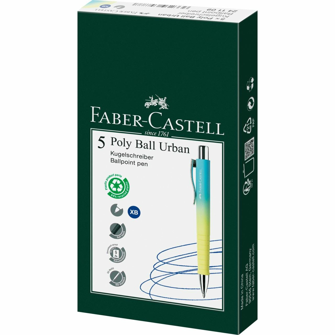 Faber-Castell Poly Ball Urban Sunrise Kugelschreiber – Blau, recycelter Kunststoff, dokumentenecht, nachfüllbar