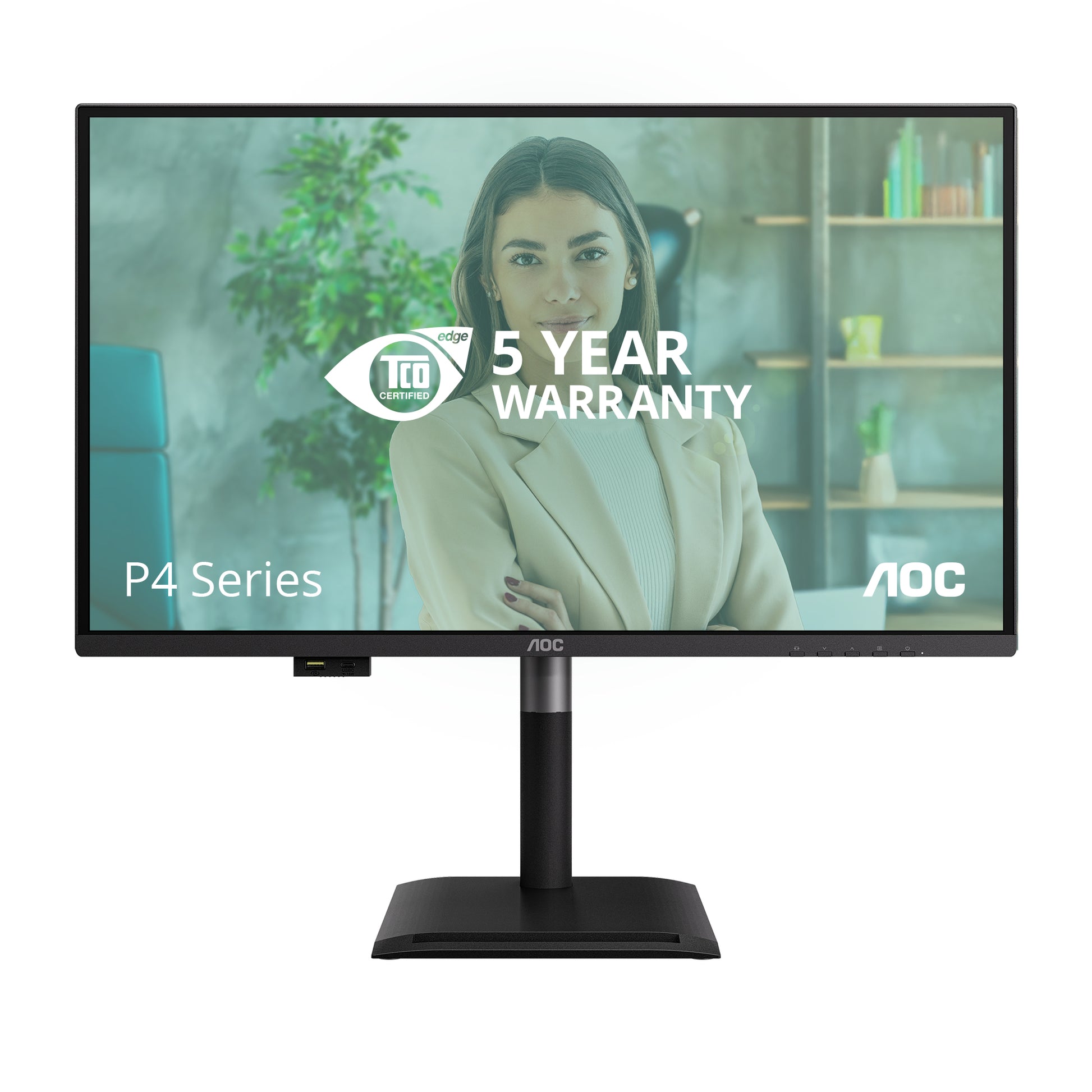 AOC Q27P4U – Monitor, 27", 2560 × 1440 (WQHD), IPS, 120 Hz, 350 cd/m², USB-Hub, Adaptive Sync, Schwarz