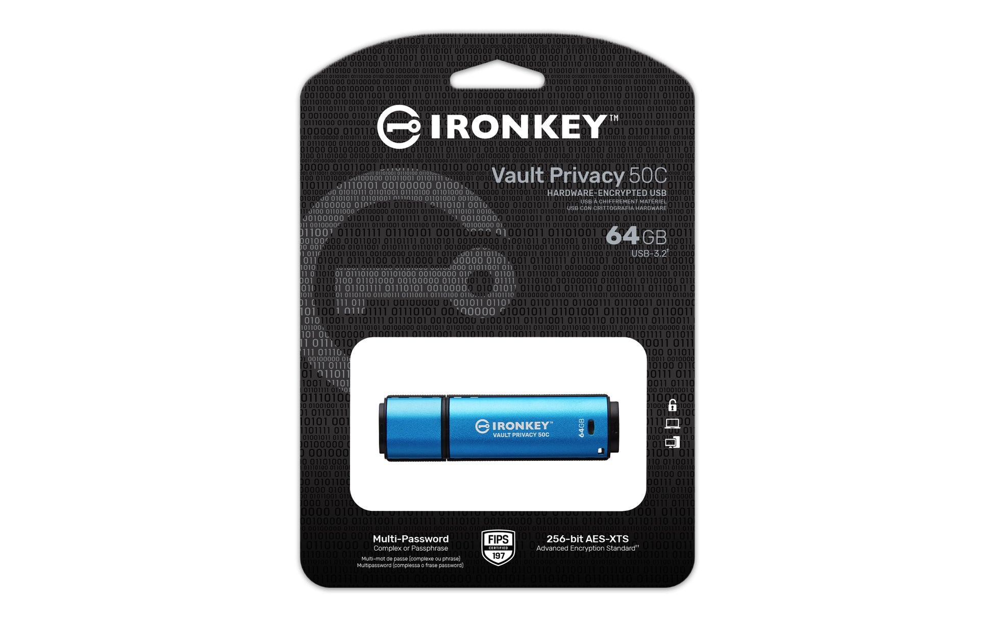 Kingston Technology Kingston IronKey Vault P50C USB-Stick – 64 GB, USB-C, AES-256, FIPS 197