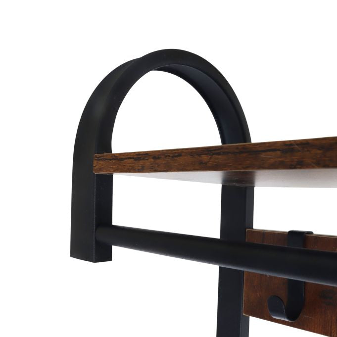 Relaxdays Garderobe mit Schuhregal – Stahl/MDF, Schwarz/Dunkelbraun, 69 × 30 × 182 cm, Traglast 95 kg