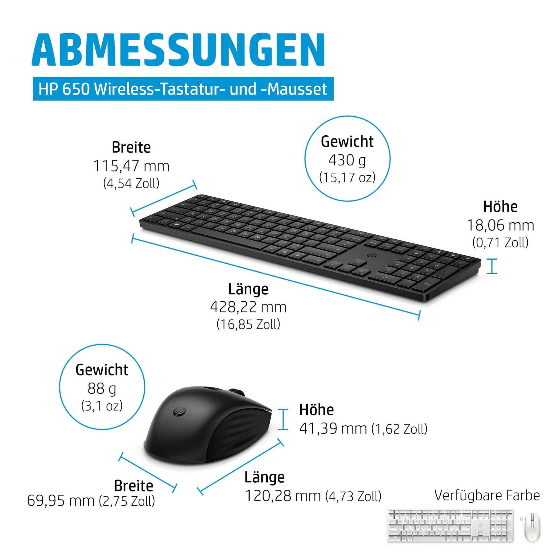 HP 650 – Tastatur-Maus-Set – 100% – Membran – 2,4 GHz – Schwarz