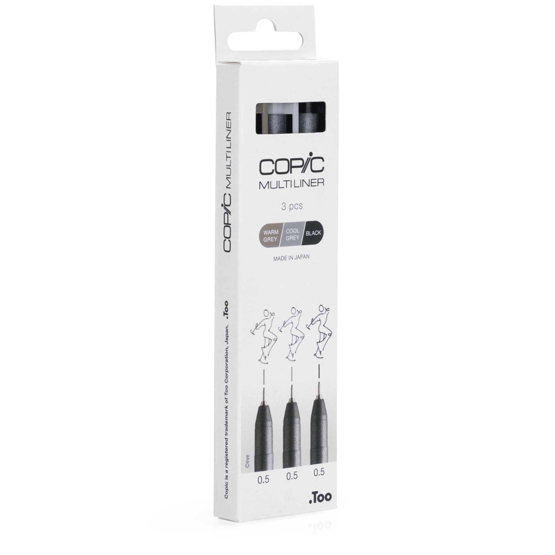 Copic Multiliner Fineliner Set – 3 Stk., 0,5 mm, 3 Farben, wasserfest