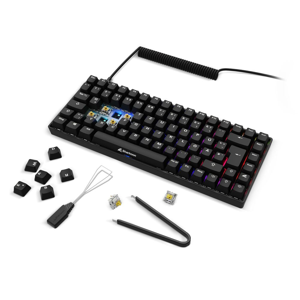Sharkoon SGK50 S3 PBT – Gaming-Tastatur 75% – Mechanisch, RGB – Verkabelt USB-A – QWERTZ (DE) – Schwarz