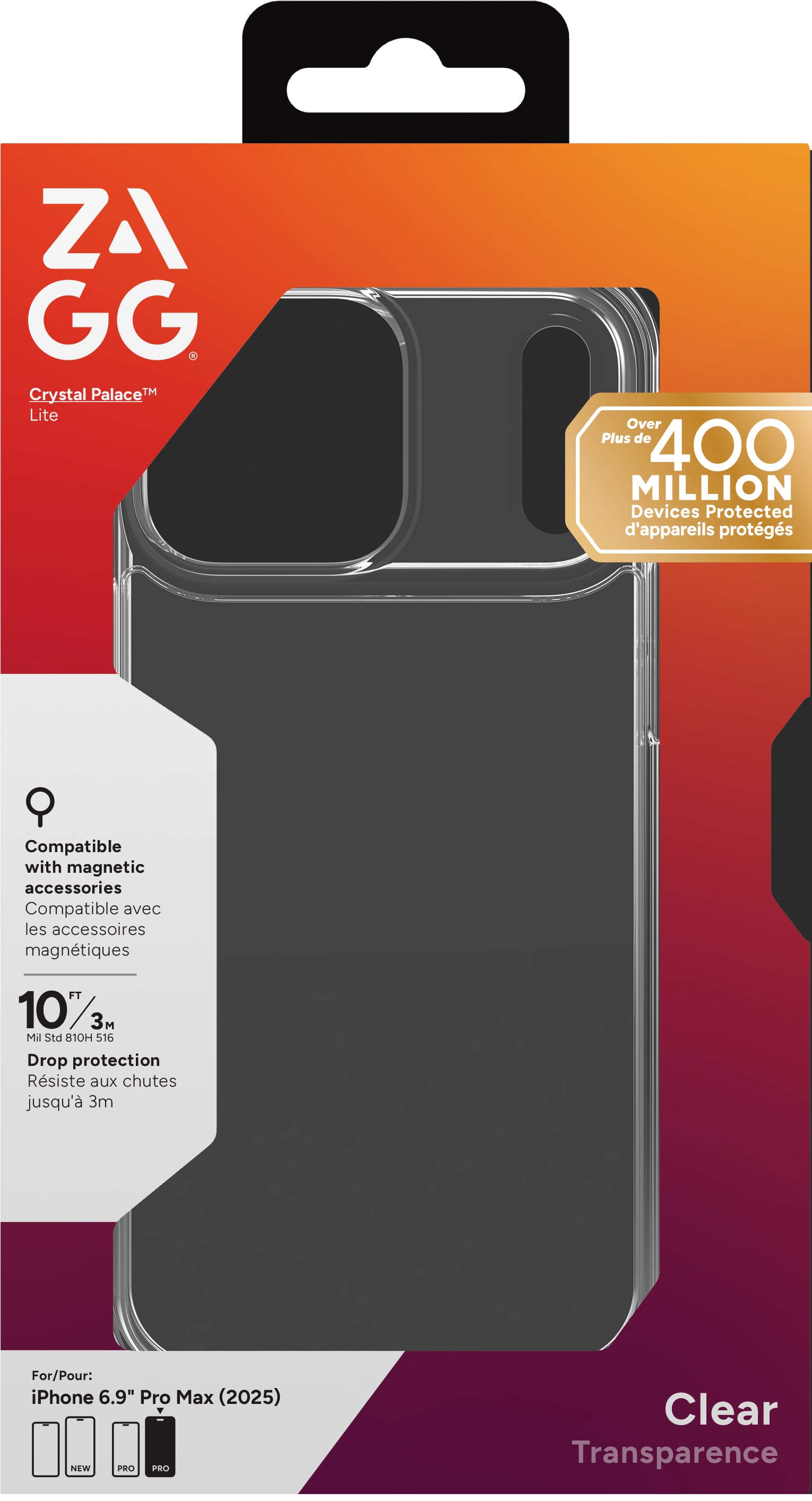ZAGG Crystal Palace Lite Backcover – für Apple iPhone 17 Pro Max, Graphen, Transparent, bis 3 m Sturzsicher