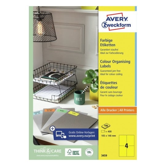 Avery Zweckform – Organisations-Etiketten, 105 mm × 148 mm, gelb, Papier, permanent klebend