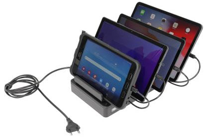 Brodit Ladestation, 4-fach, 5× USB-A, 1× USB-C, mit Netzteil, Schwarz – für Gerät 216202