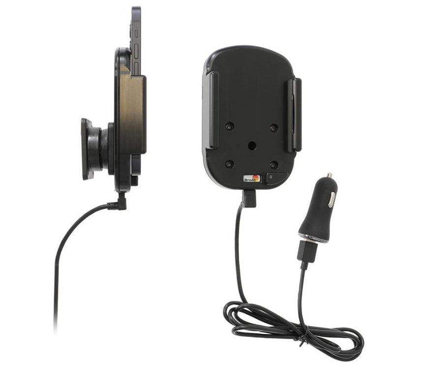 Brodit Auto-Halterung, mechanisch & magnetisch, Qi-Laden, 2× USB-A, QC 3 – für Smartphones – Schwarz