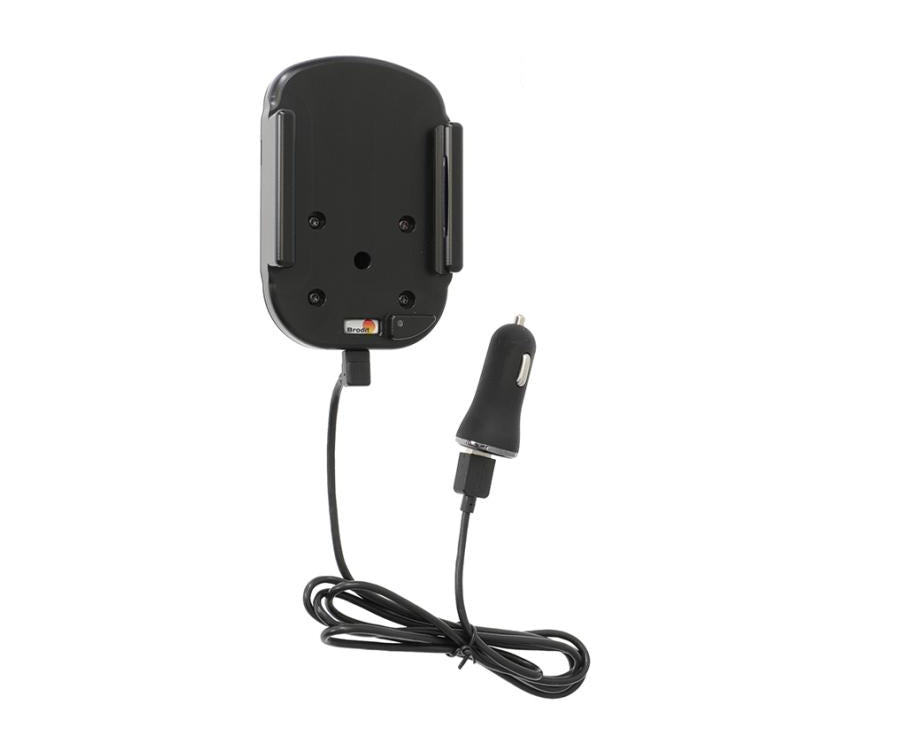Brodit Auto-Halterung, mechanisch & magnetisch, Qi-Laden, 2× USB-A, QC 3 – für Smartphones – Schwarz