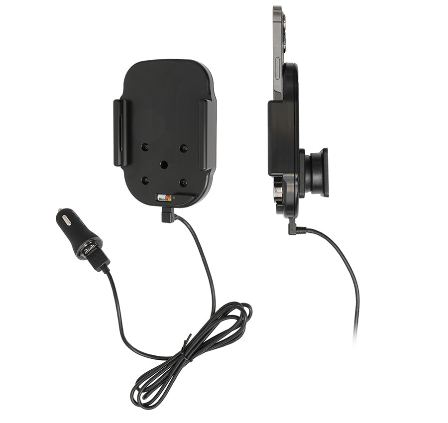 Brodit Auto-Halterung, mechanisch & magnetisch, kabelloses Laden, 2× USB-A, 360° drehbar – universal – Schwarz