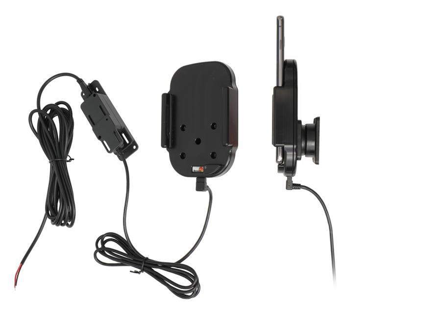 Brodit Auto-Ladehalterung (kabellos) – Qi, Klemmhalterung fürs Auto, 2× USB-A (QC 3,0A + 2,4A) – Schwarz