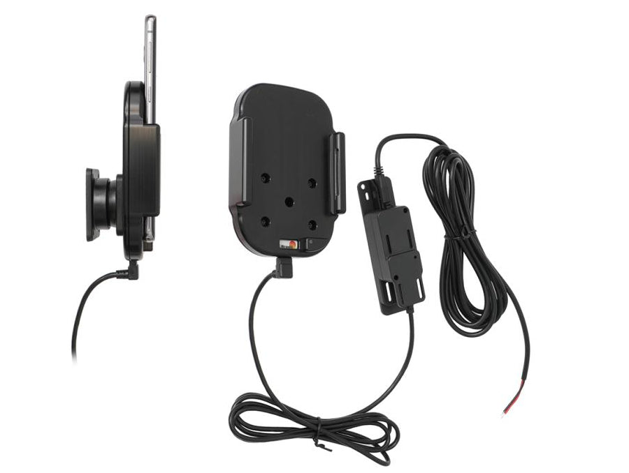 Brodit Auto-Ladehalterung (kabellos) – Qi, Klemmhalterung fürs Auto, 2× USB-A (QC 3,0A + 2,4A) – Schwarz