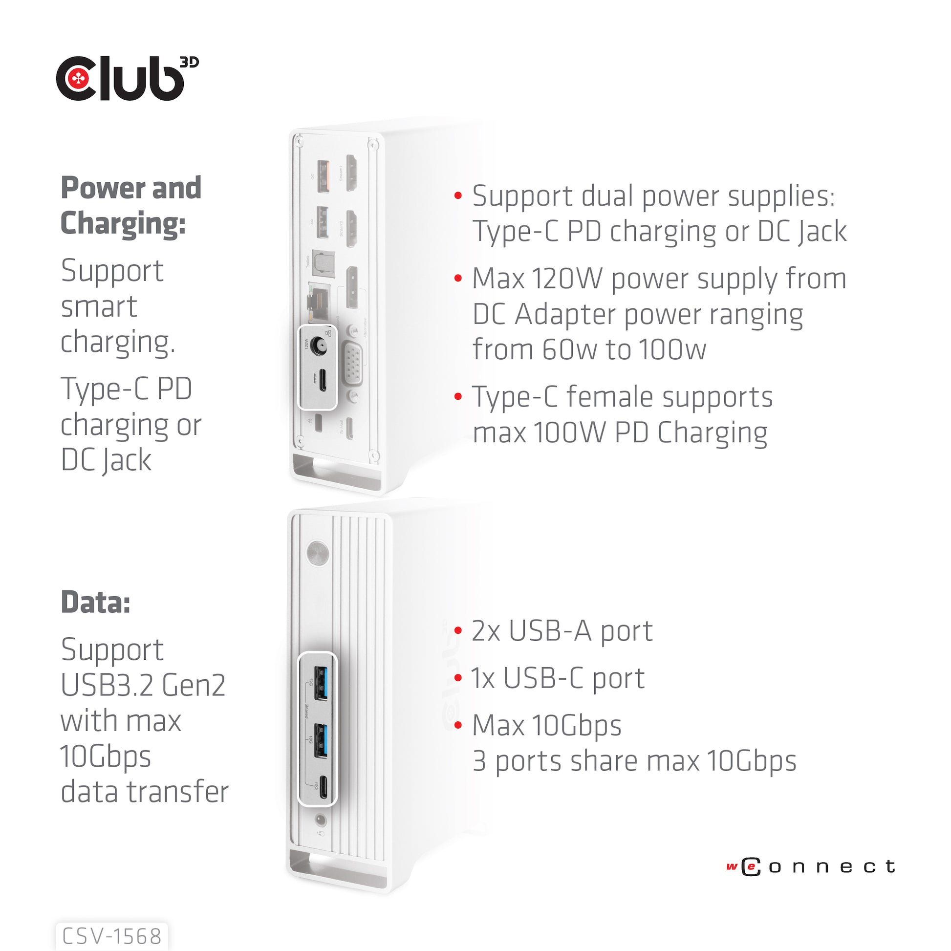 CLUB3D Club 3D CSV-1568 Dockingstation – USB-C, 1× DP, 2× HDMI, 1× VGA, 3× USB-A, 100 W PD, für Windows/Mac