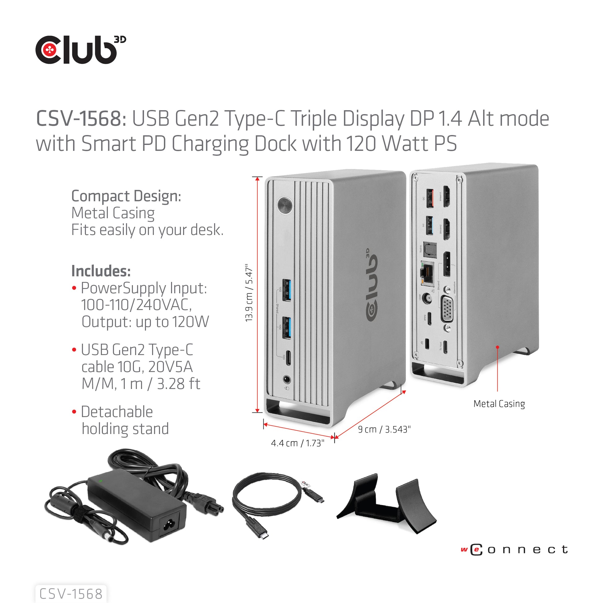 CLUB3D Club 3D CSV-1568 Dockingstation – USB-C, 1× DP, 2× HDMI, 1× VGA, 3× USB-A, 100 W PD, für Windows/Mac