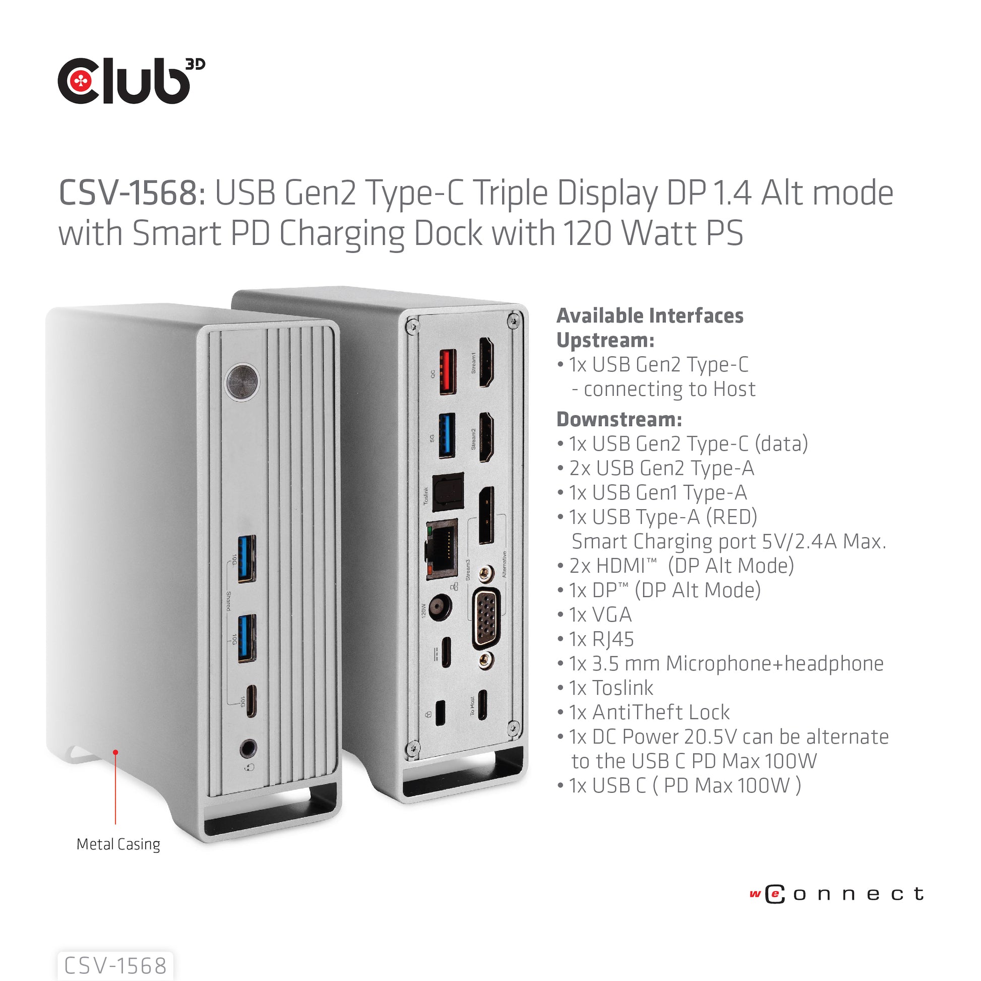 CLUB3D Club 3D CSV-1568 Dockingstation – USB-C, 1× DP, 2× HDMI, 1× VGA, 3× USB-A, 100 W PD, für Windows/Mac