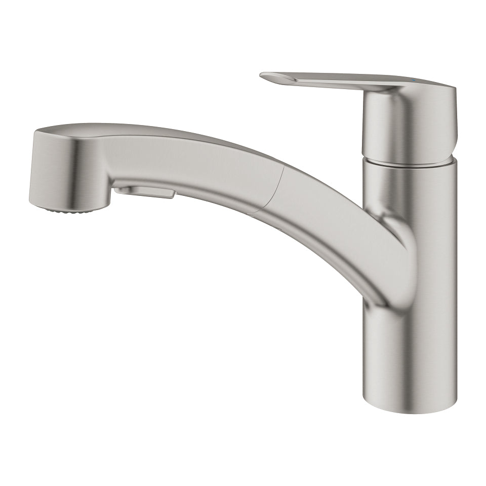 GROHE Start – Einhebelmischer, ausziehbare Brause, 2 Strahlarten, Messing, Supersteel