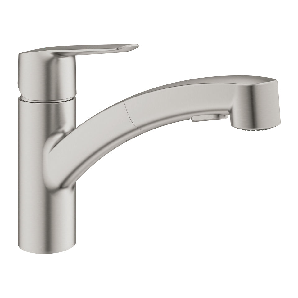 GROHE Start – Einhebelmischer, ausziehbare Brause, 2 Strahlarten, Messing, Supersteel