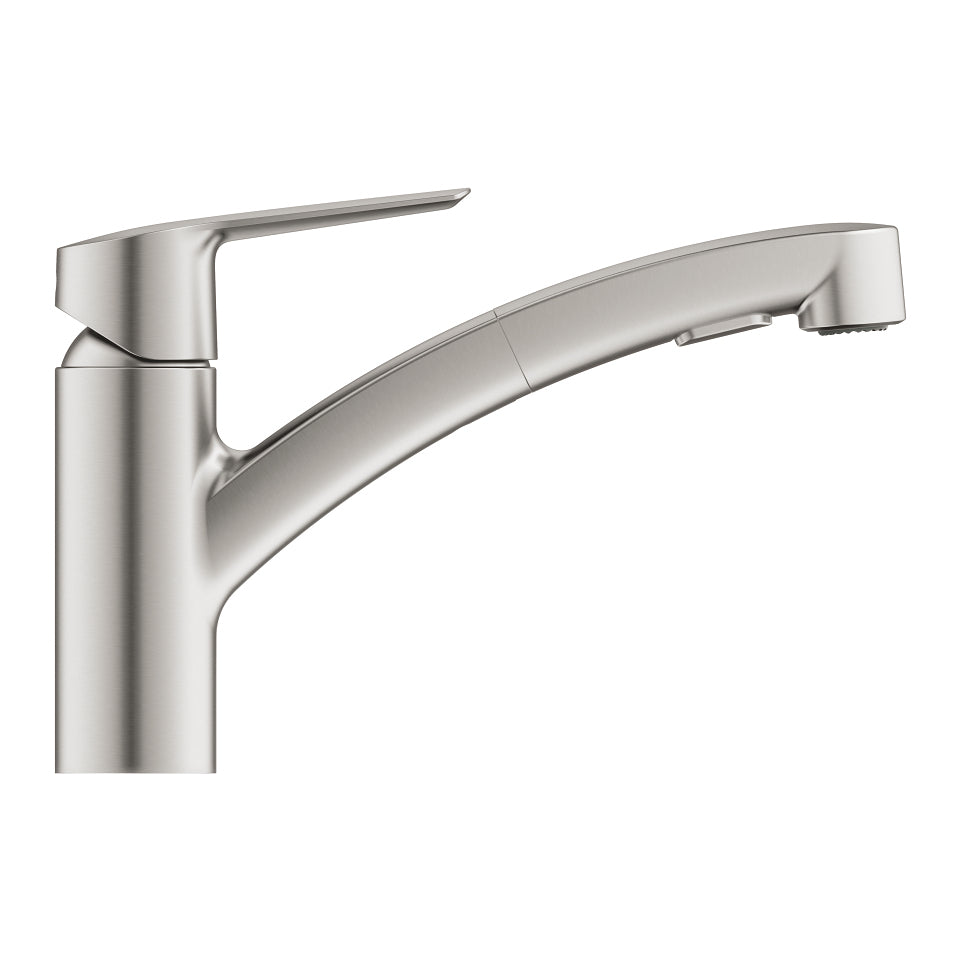 GROHE Start – Einhebelmischer, ausziehbare Brause, 2 Strahlarten, Messing, Supersteel