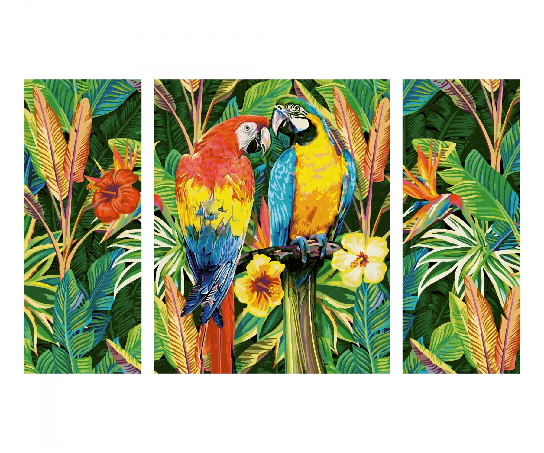 Schipper Malen-nach-Zahlen-Set – Papageien im Regenwald – 3-teilig, 40 × 50 + 2 × 20 × 50 cm – ab 8 Jahren