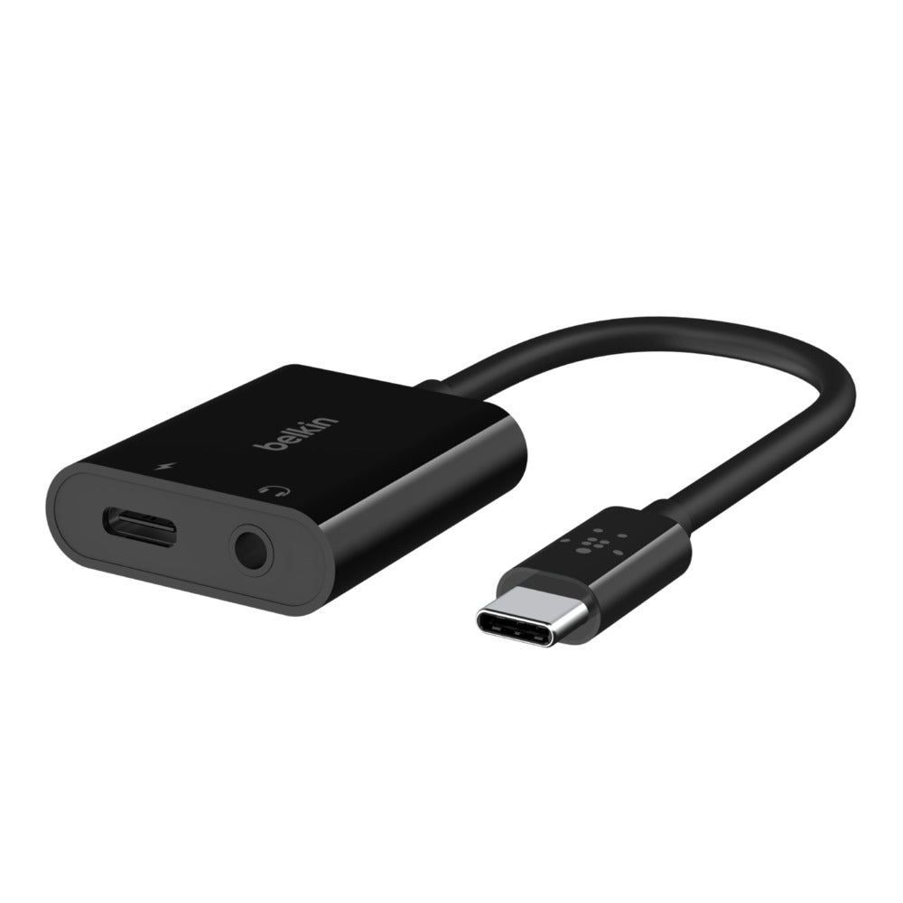 Belkin RockStar – USB-C Audio-Adapter/Hub – 3,5 mm/USB-C, USB-C PD 60 W – 0,20 m – Schwarz
