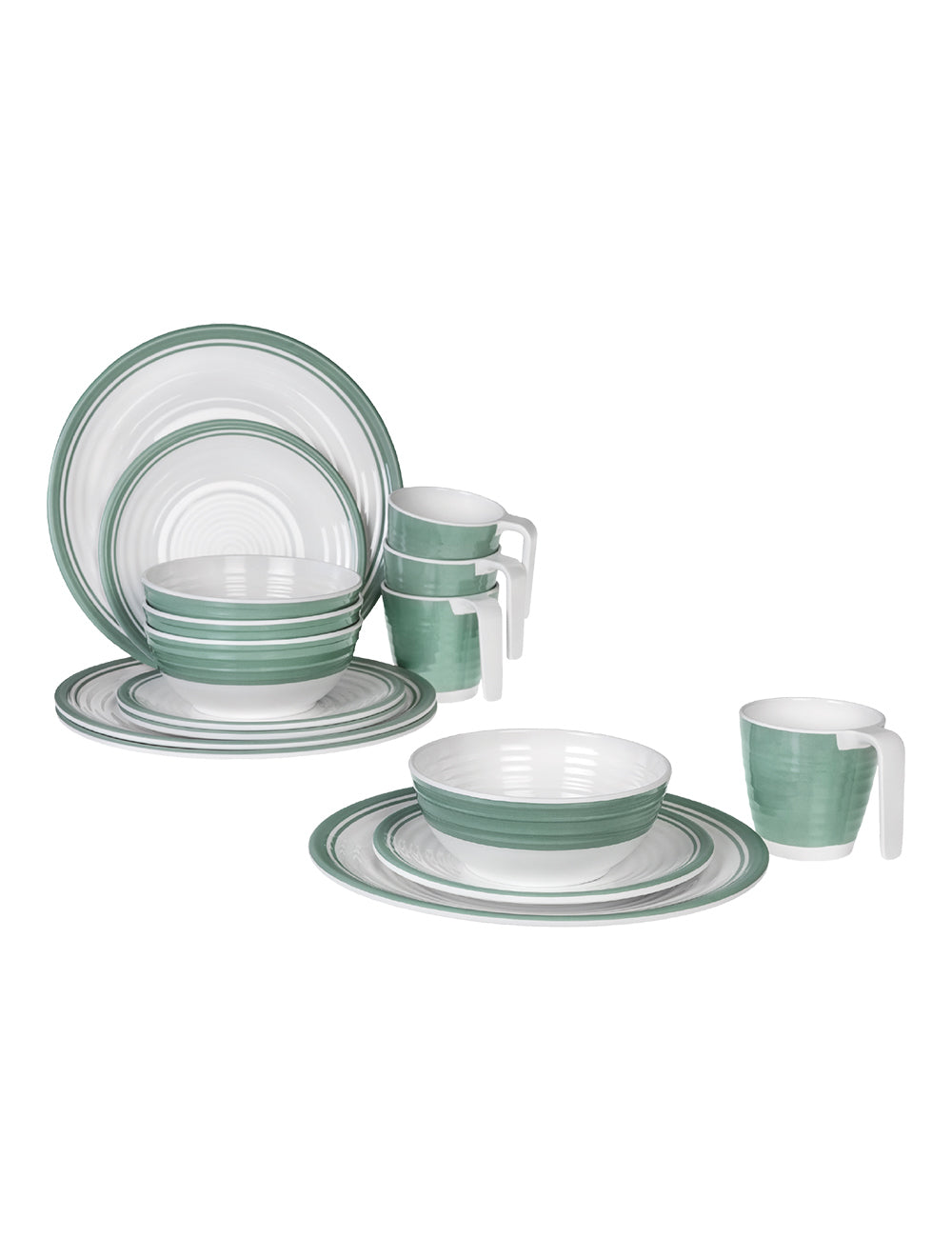 KOOR Geschirr-Set – 16-teiliges Set, Melamin, Grün/Weiss, spülmaschinenfest, BPA-frei