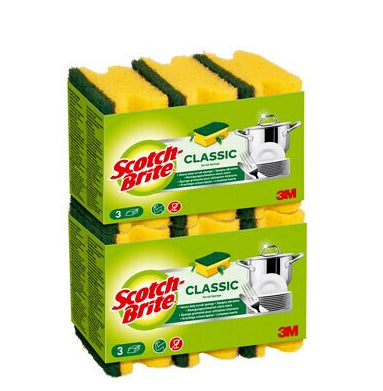 3M Schwamm Classic – Kunststoff, 9 × 4,5 × 7 cm, gelb, für Metallbehälter, Pfannen, Gartengeräte, 6 Stk.